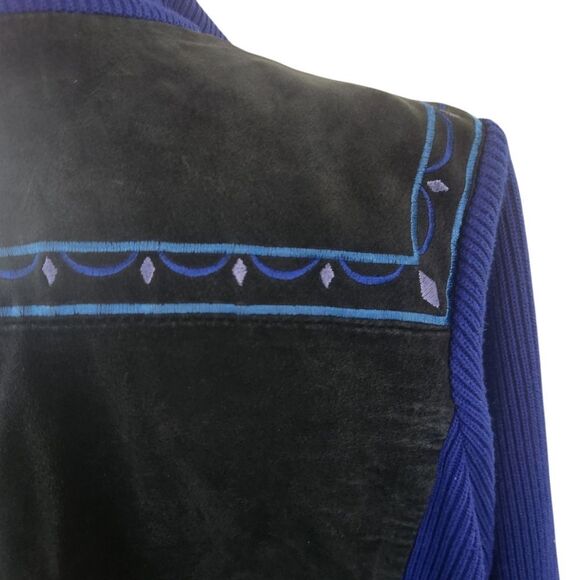 Bob Mackie Leather Jacket Womens XL Sweater Blue Black Embroidered Zip Vintage - Picture 9 of 9